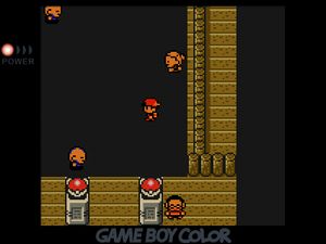 Player standing on a huge black void within a wooden gym, with trainers spread around also standing on the void