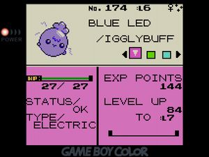 Shiny blue Electric-type Igglybuff named BLUE LED