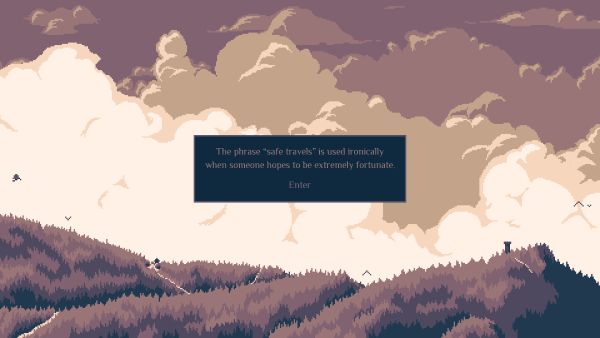 Screenshot of an open landscape in Roadwarden with the following text box: