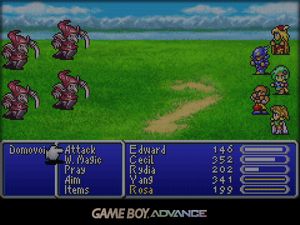 Final Fantasy 4 party facing off against a group of goblin-like Domovoi enemies