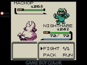 NIGHTMARE facing off against a Machop wearing snorkels and goggles