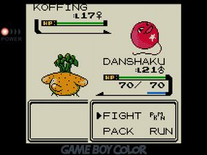 DANSHAKU facing off against a Koffing that looks like a red balloon with a star on it