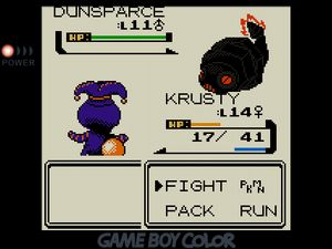 KRUSTY facing off against a round black Dunsparce