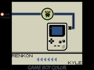 Grass Pokemon being sent through a link cable from KYLE to RENKON