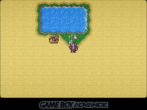 FF4 party outside of Kaipo, desert town next to an oasis. The yellow hovercar is nearby