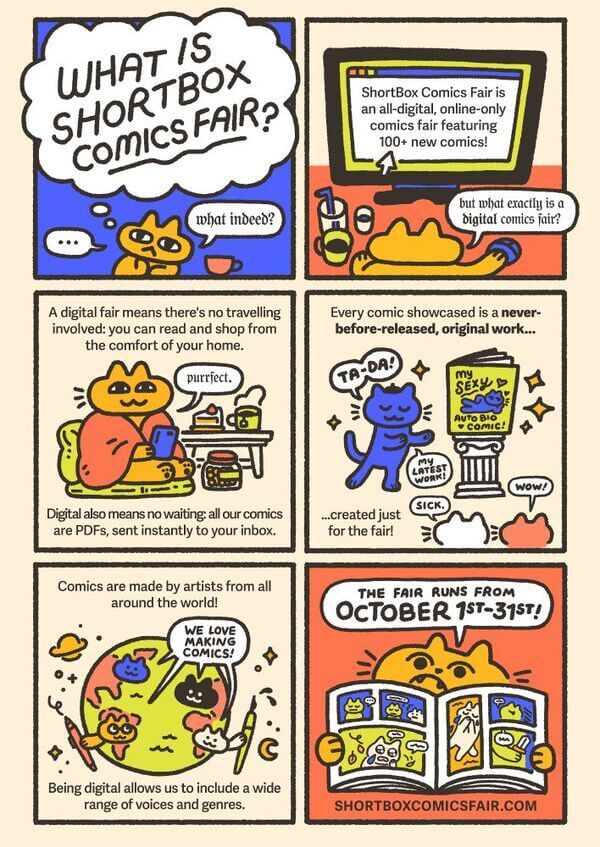 Comic by Jean Wei explaining ShortBox Comics Fair and how it works
