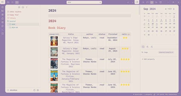 My 2024 book diary in Obsidian