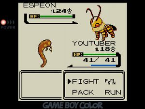 YOUTUBER facing off against Espeon, which looks like a four-legged bee