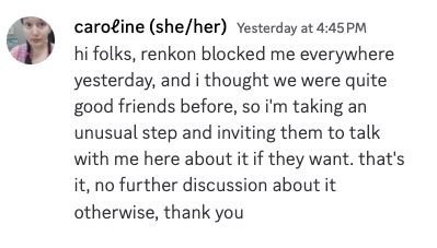 Message on Discord from Caroline with the following text: