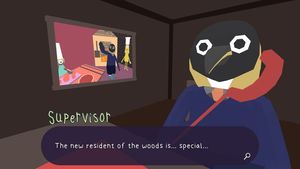 The penguin supervisor talking on the phone to the frog detective: 'The new resident of the woods is... special...'