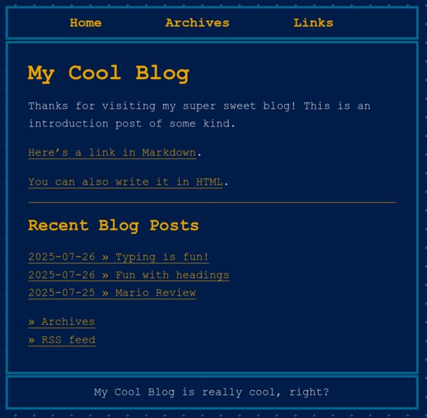 The front page with no hashtag link next to "Recent Blog Posts"
